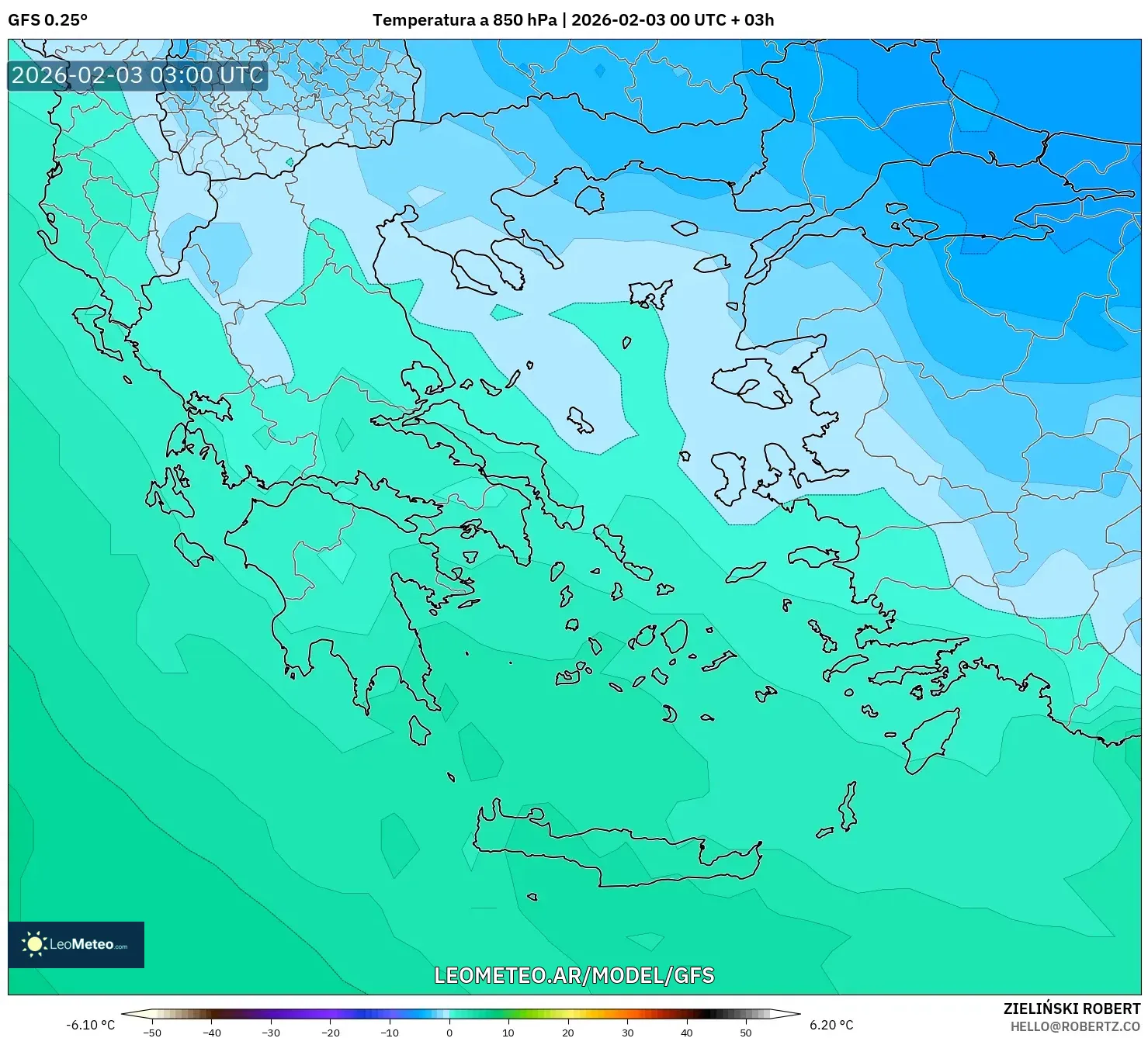 GFS model - Grecia, Temperatura a 850 hPa