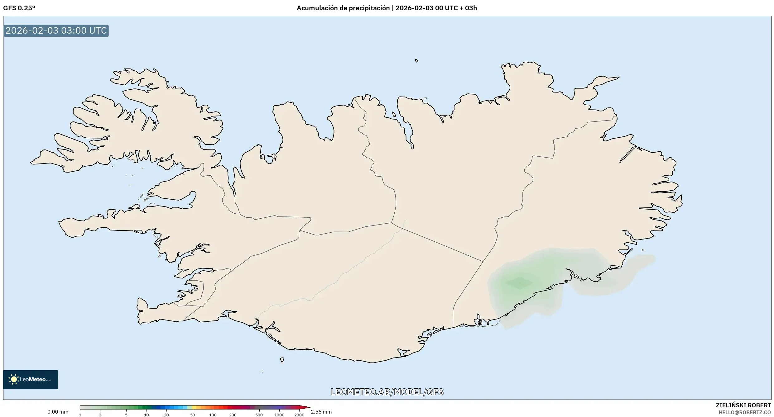 GFS model - Islandia, Acumulación de precipitación