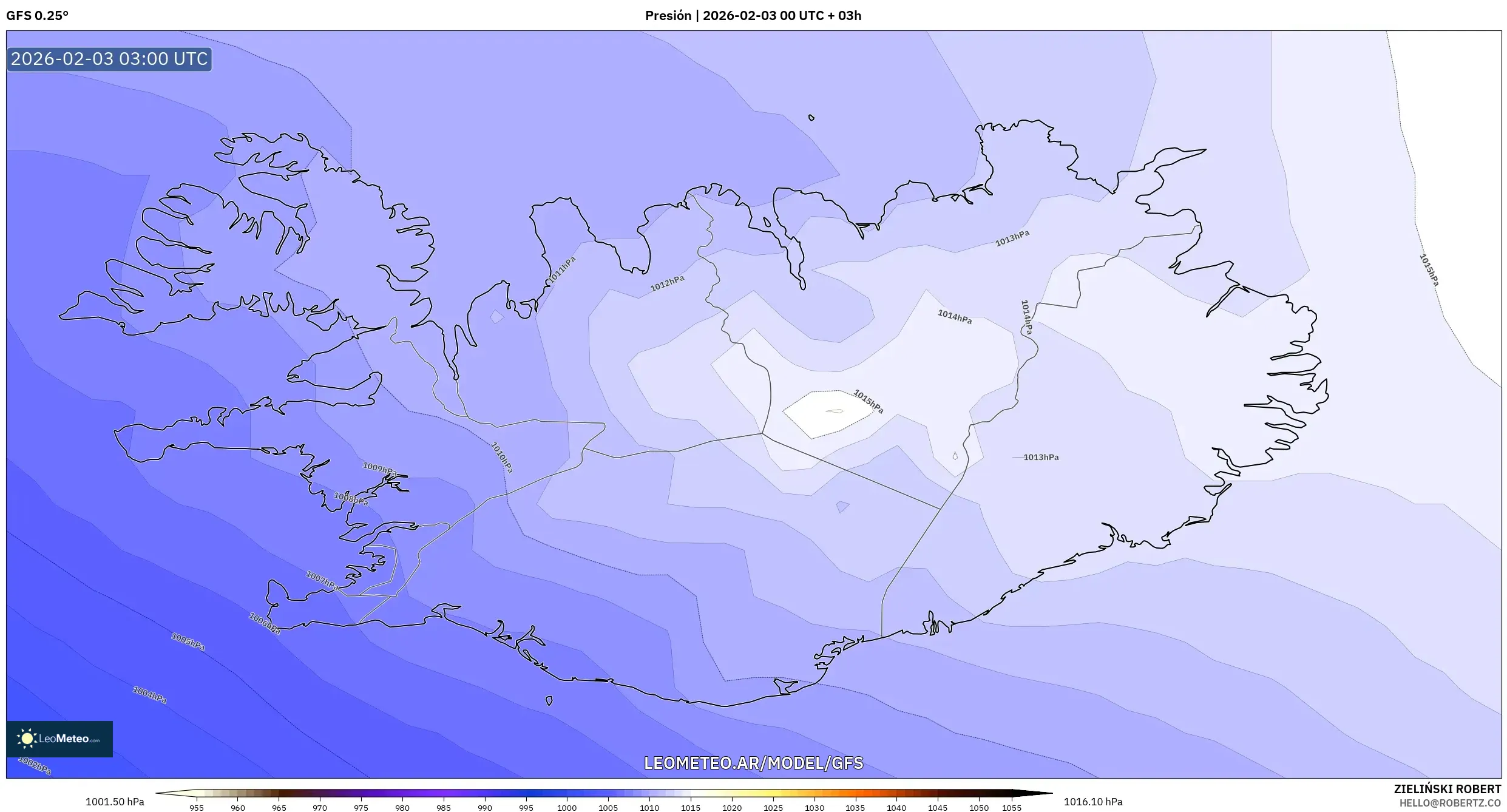 GFS model - Islandia, Presión