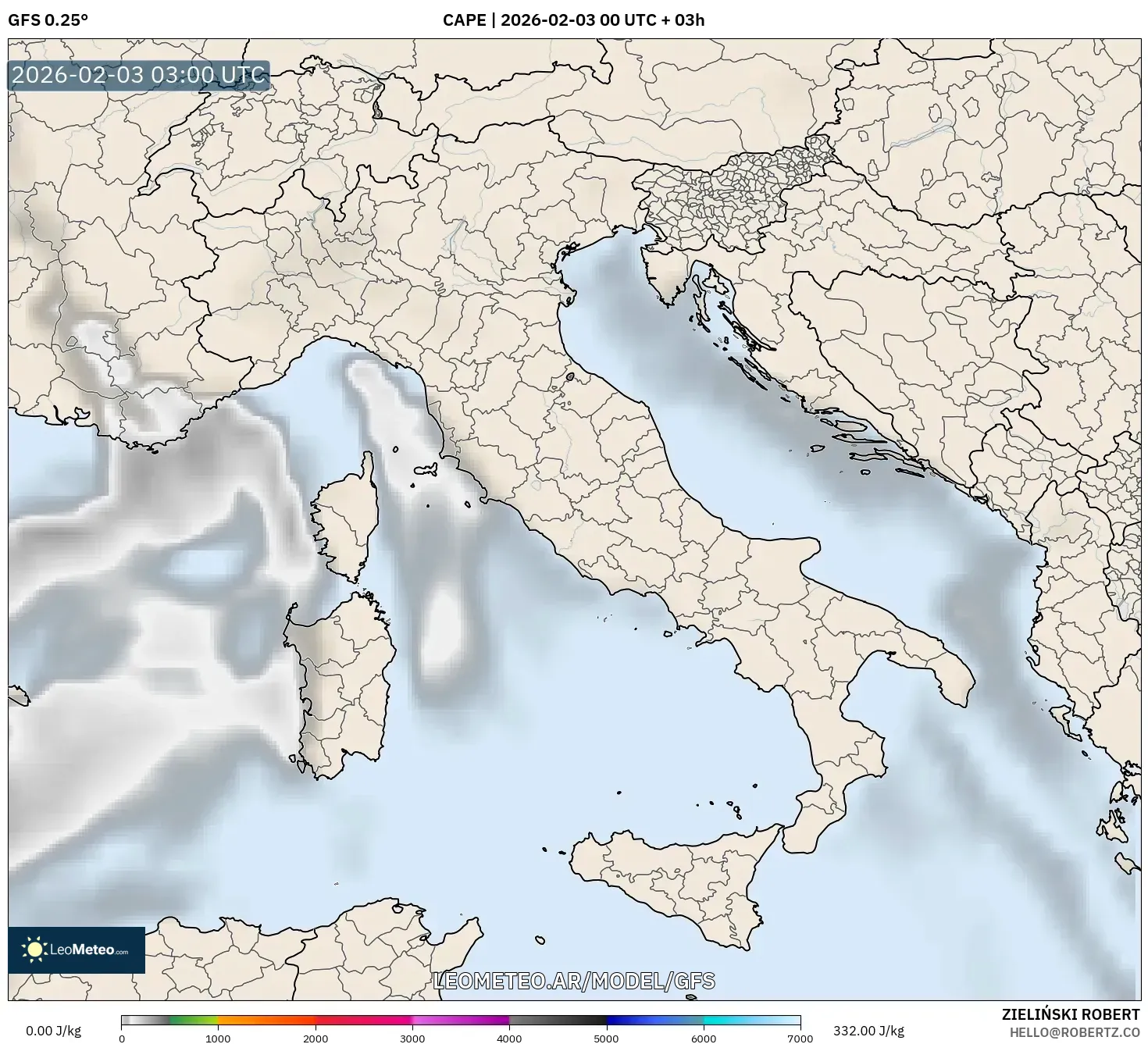GFS model - Italia, CAPE