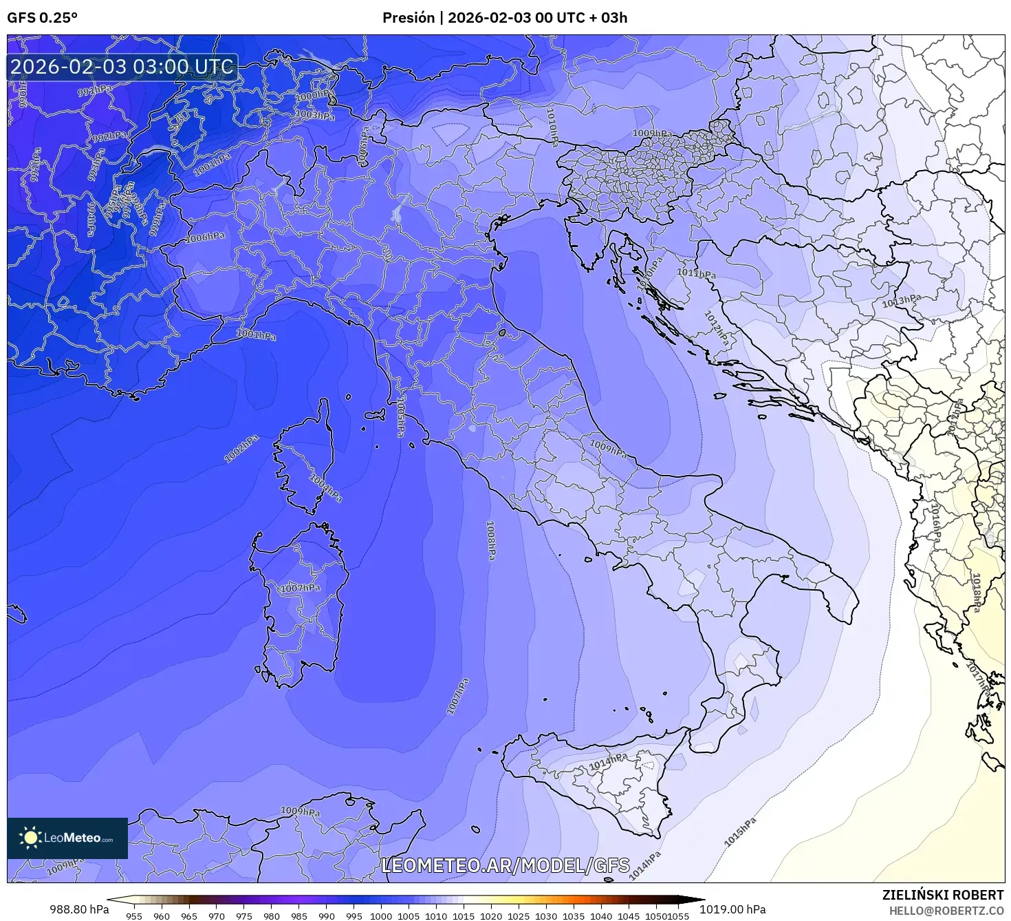 GFS model - Italia, Presión