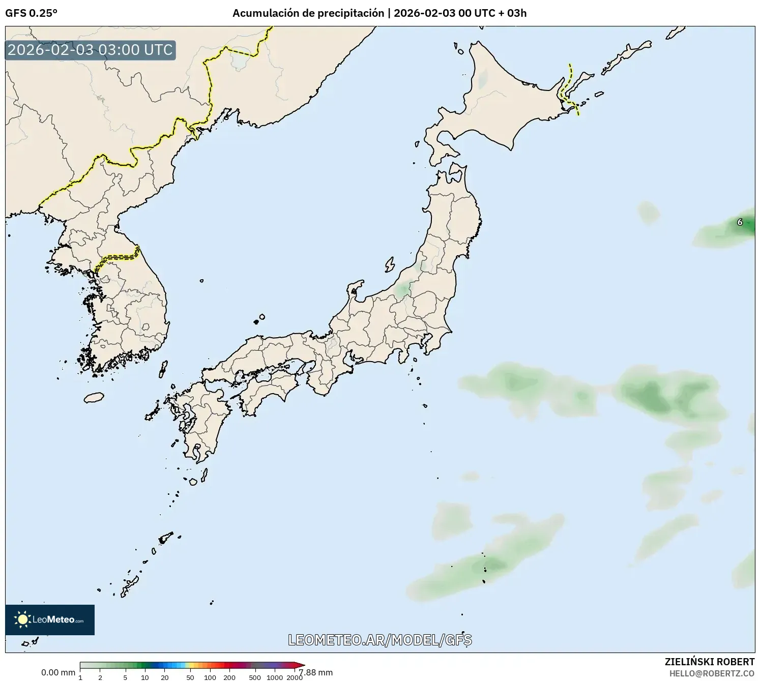 GFS model - Japón, Acumulación de precipitación