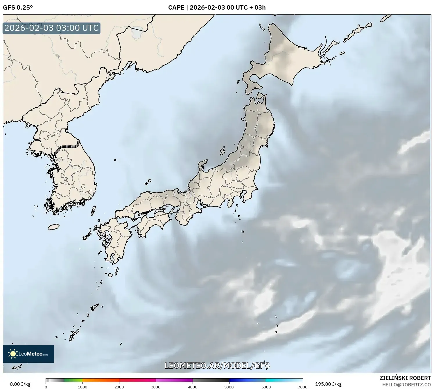 GFS model - Japón, CAPE