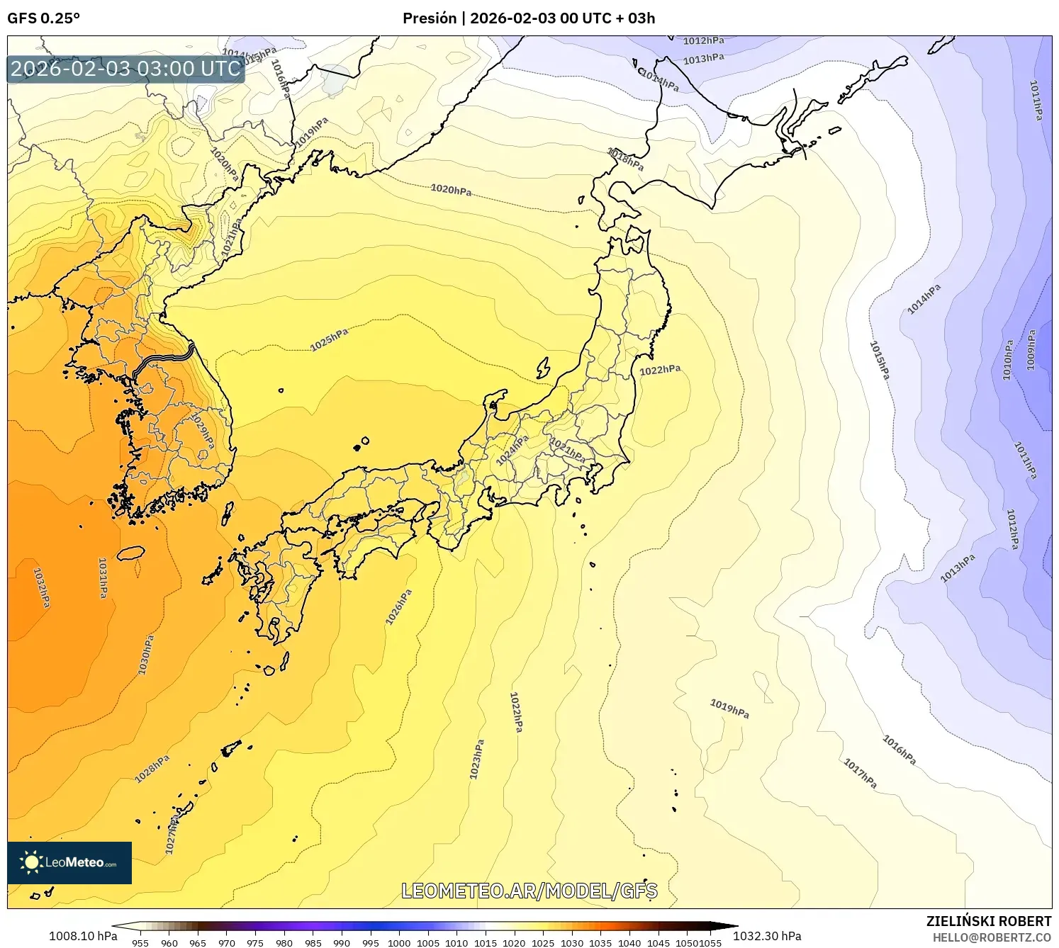 GFS model - Japón, Presión