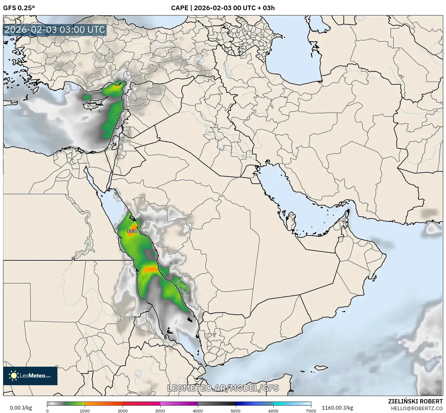 GFS model - Oriente Medio, CAPE