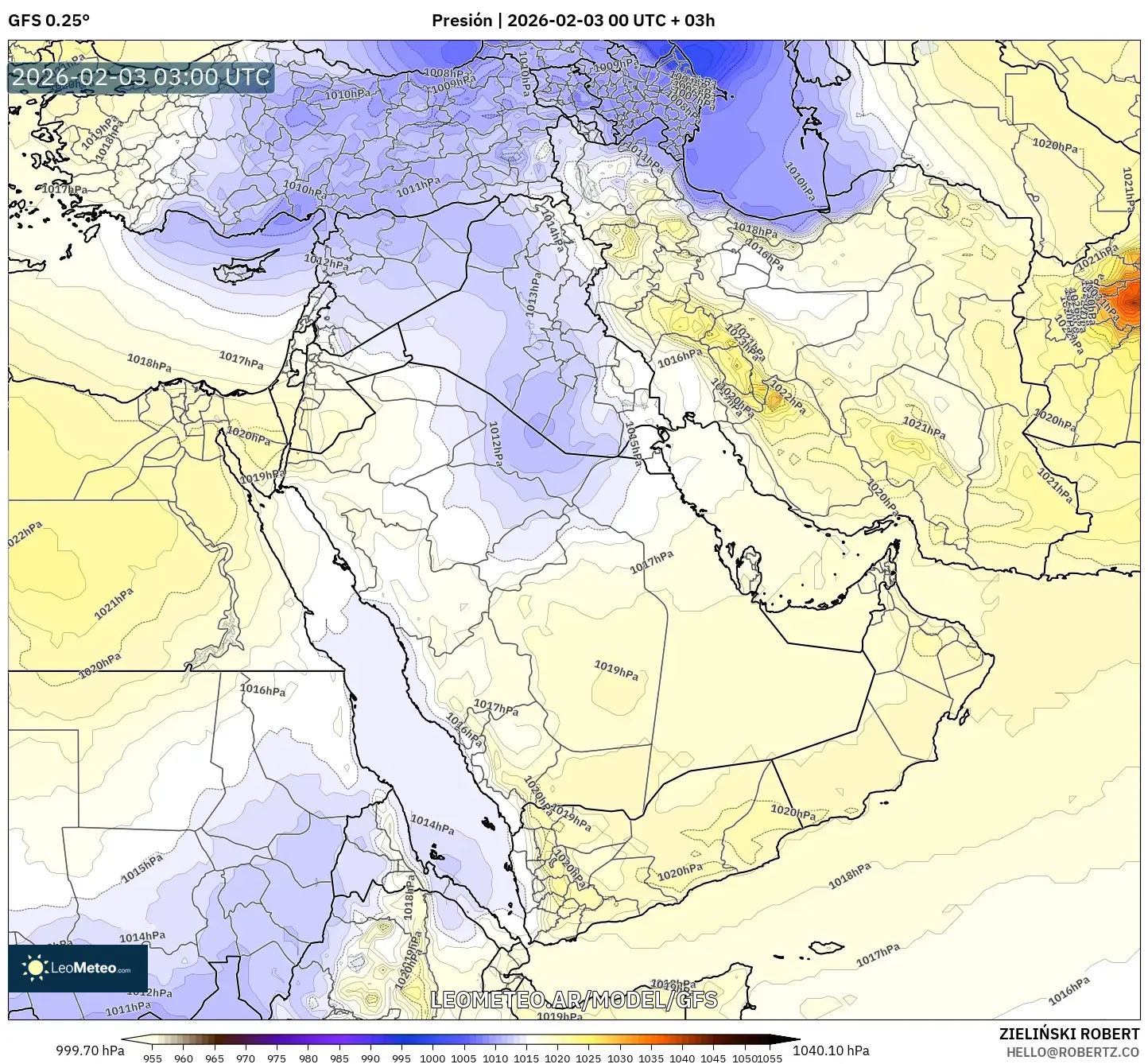 GFS model - Oriente Medio, Presión