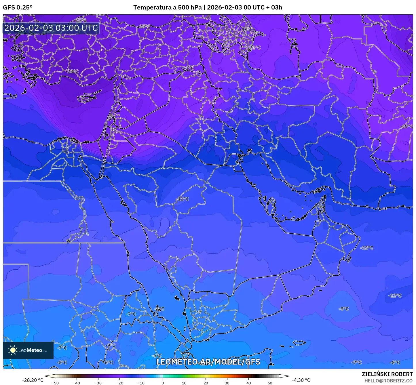 GFS model - Oriente Medio, Temperatura a 500 hPa