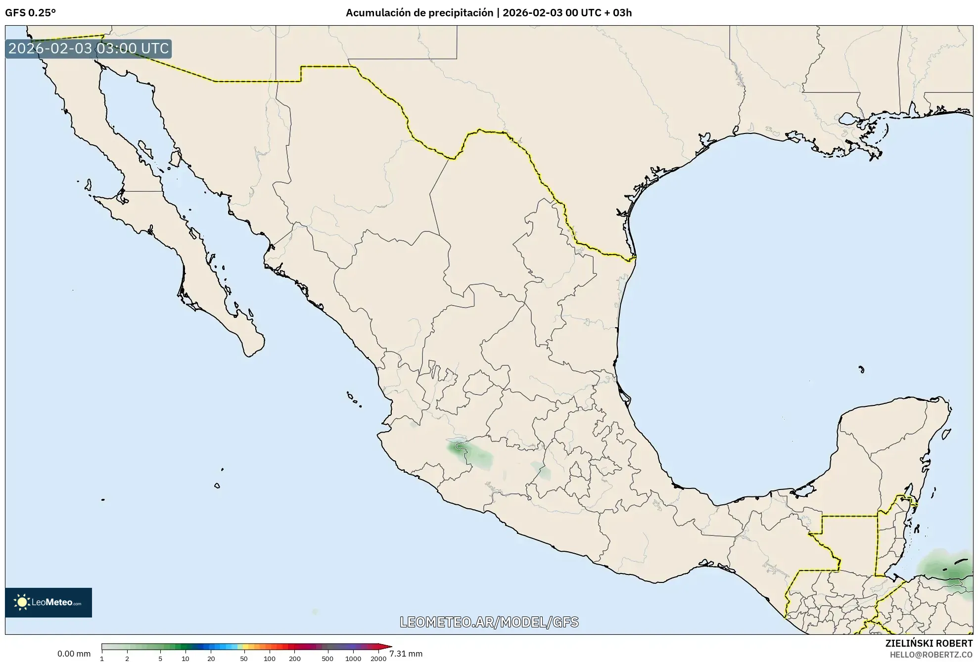 GFS model - México, Acumulación de precipitación