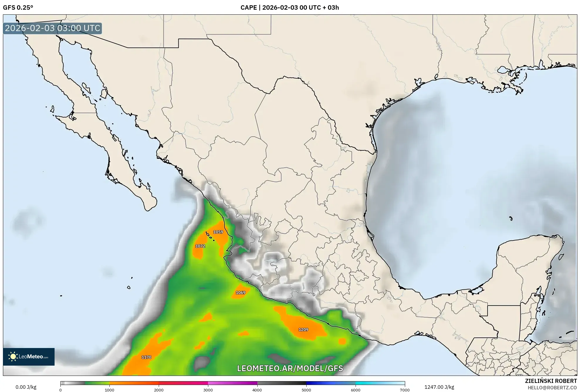 GFS model - México, CAPE