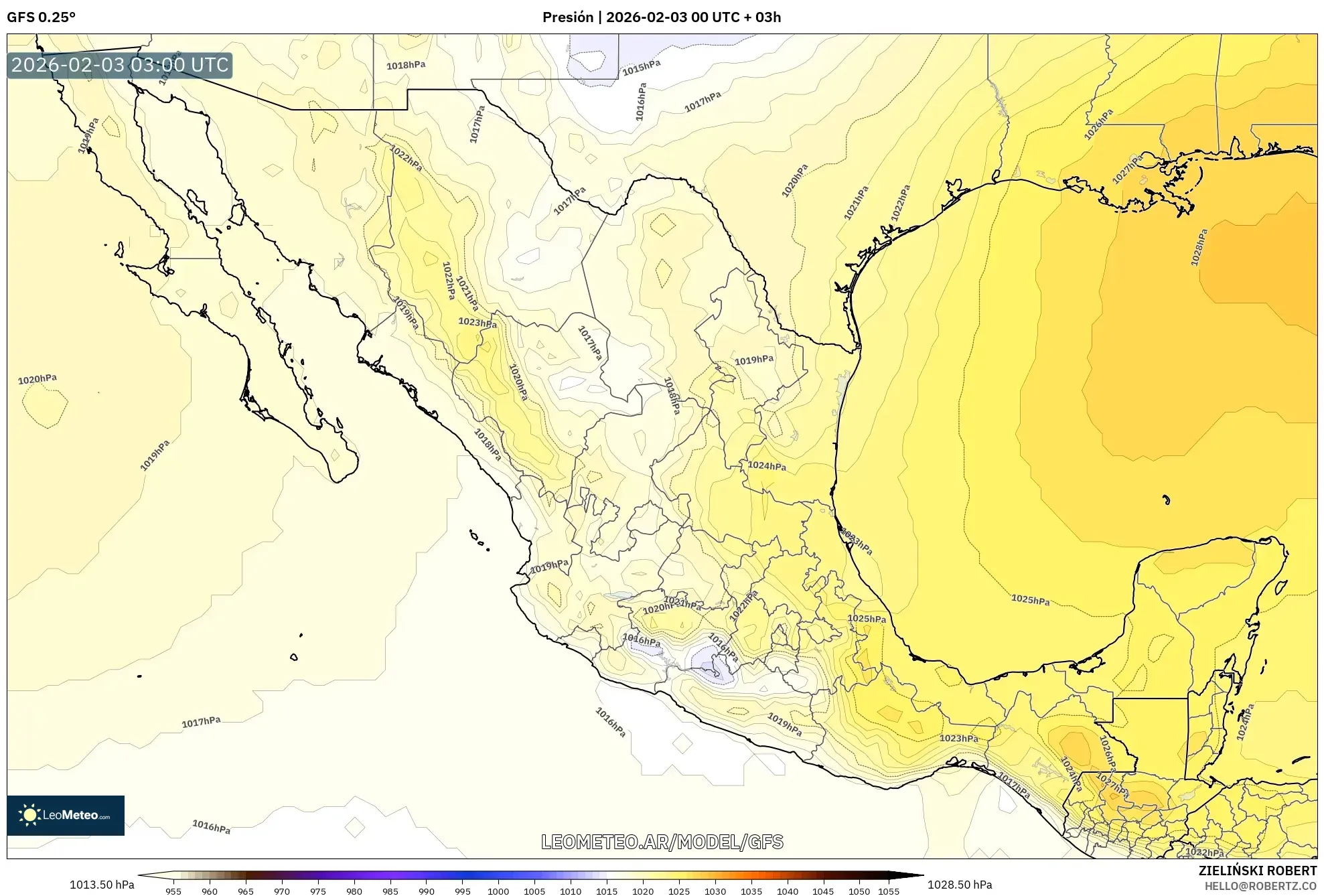 GFS model - México, Presión
