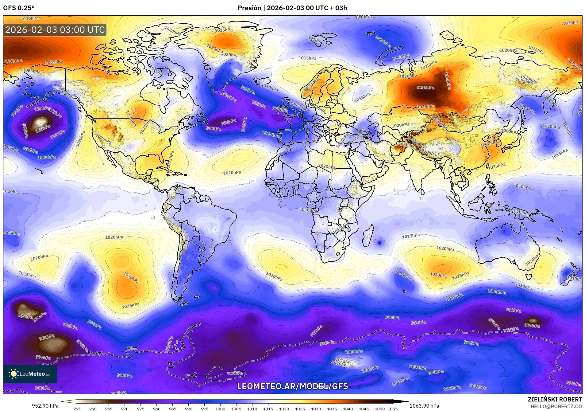 GFS model - Mundo, Presión