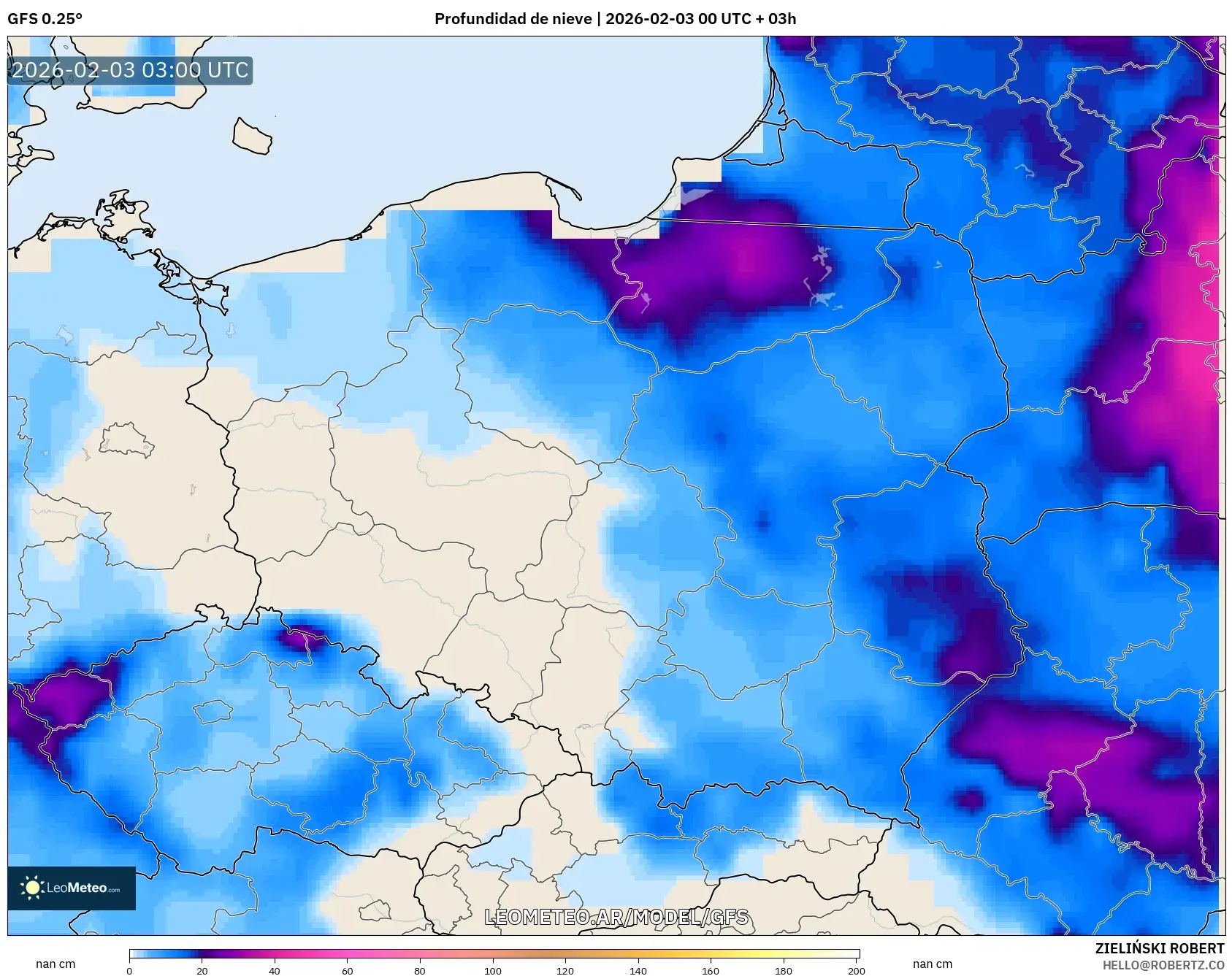 GFS model - Polonia, Profundidad de nieve
