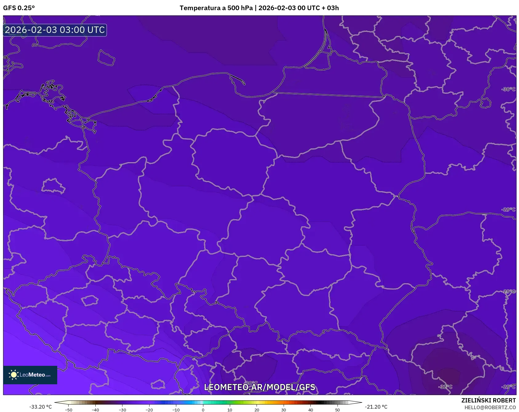 GFS model - Polonia, Temperatura a 500 hPa