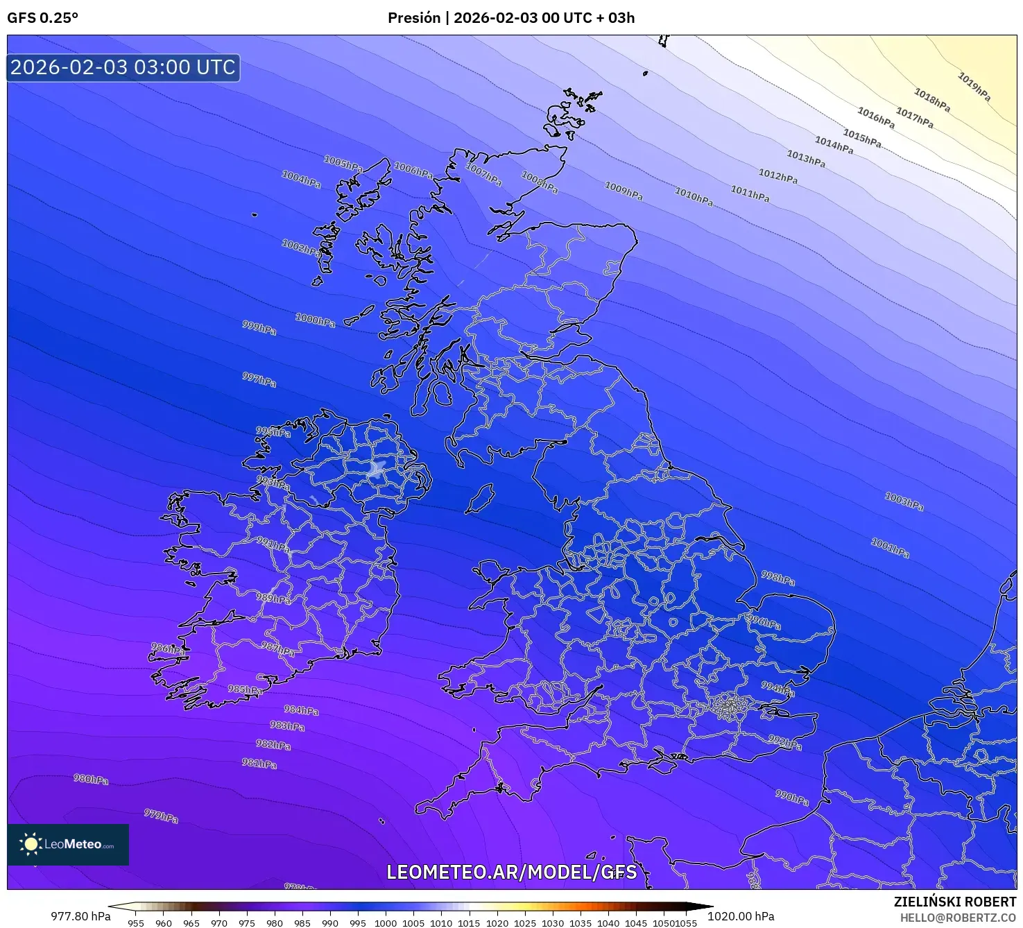 GFS model - Reino Unido, Presión