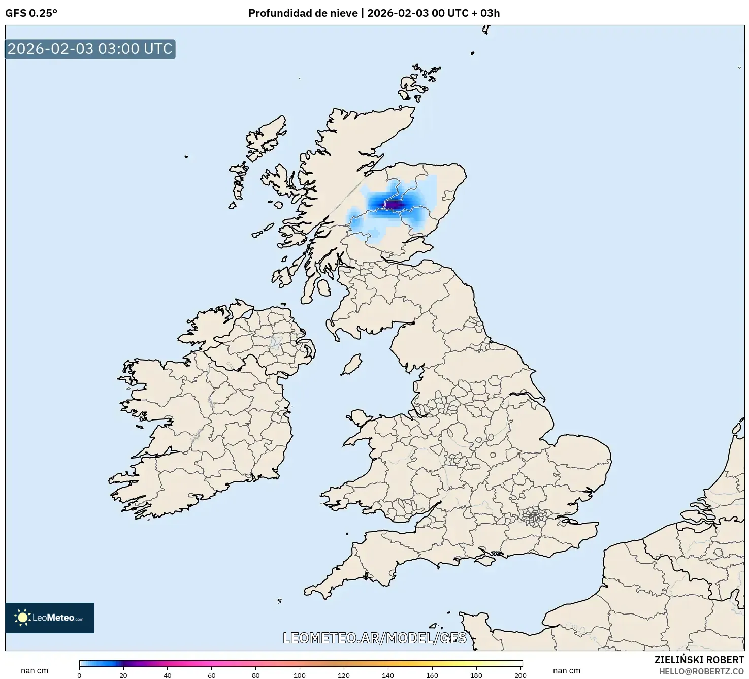 GFS model - Reino Unido, Profundidad de nieve