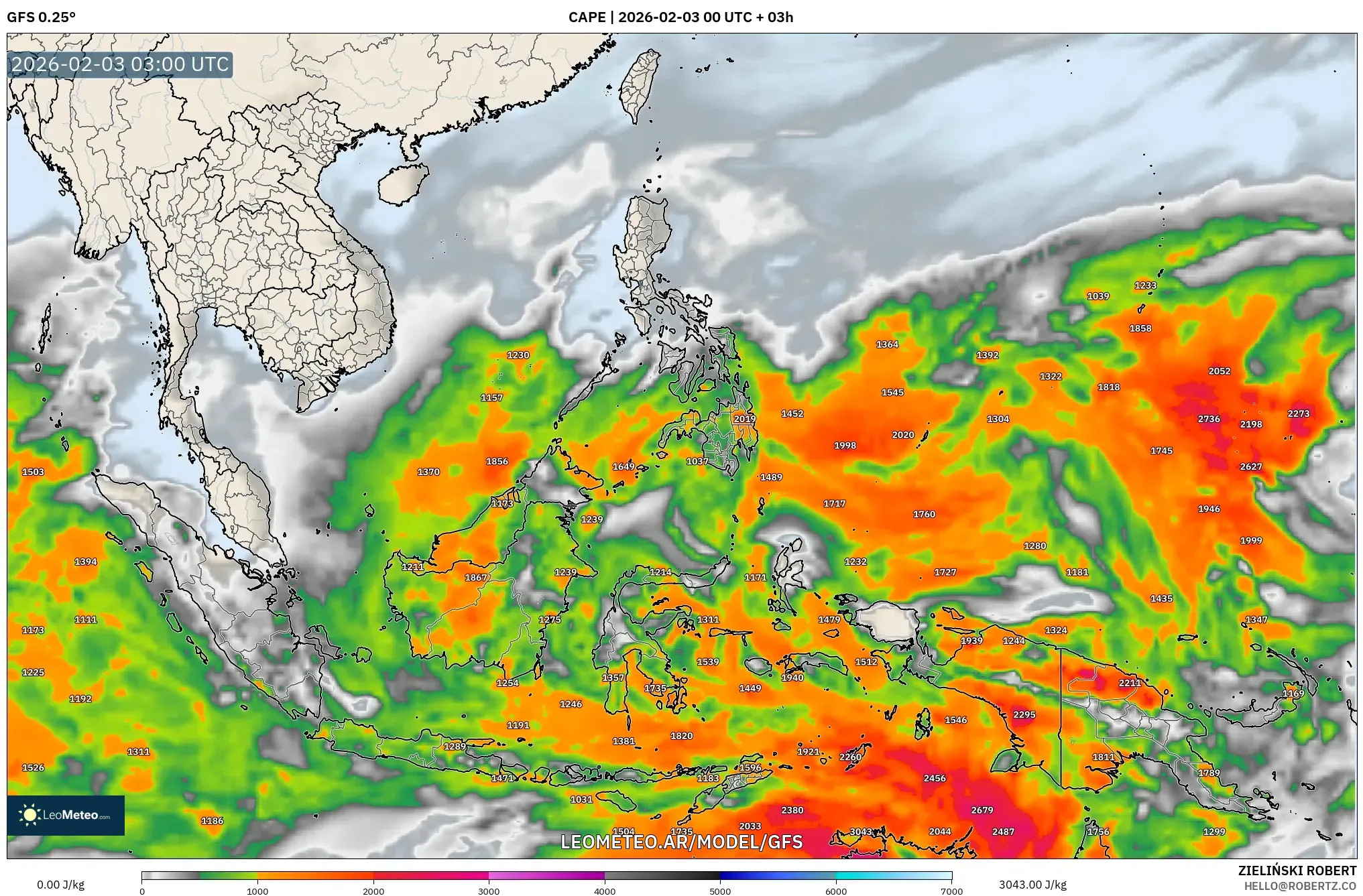GFS model - Sudeste Asiático, CAPE
