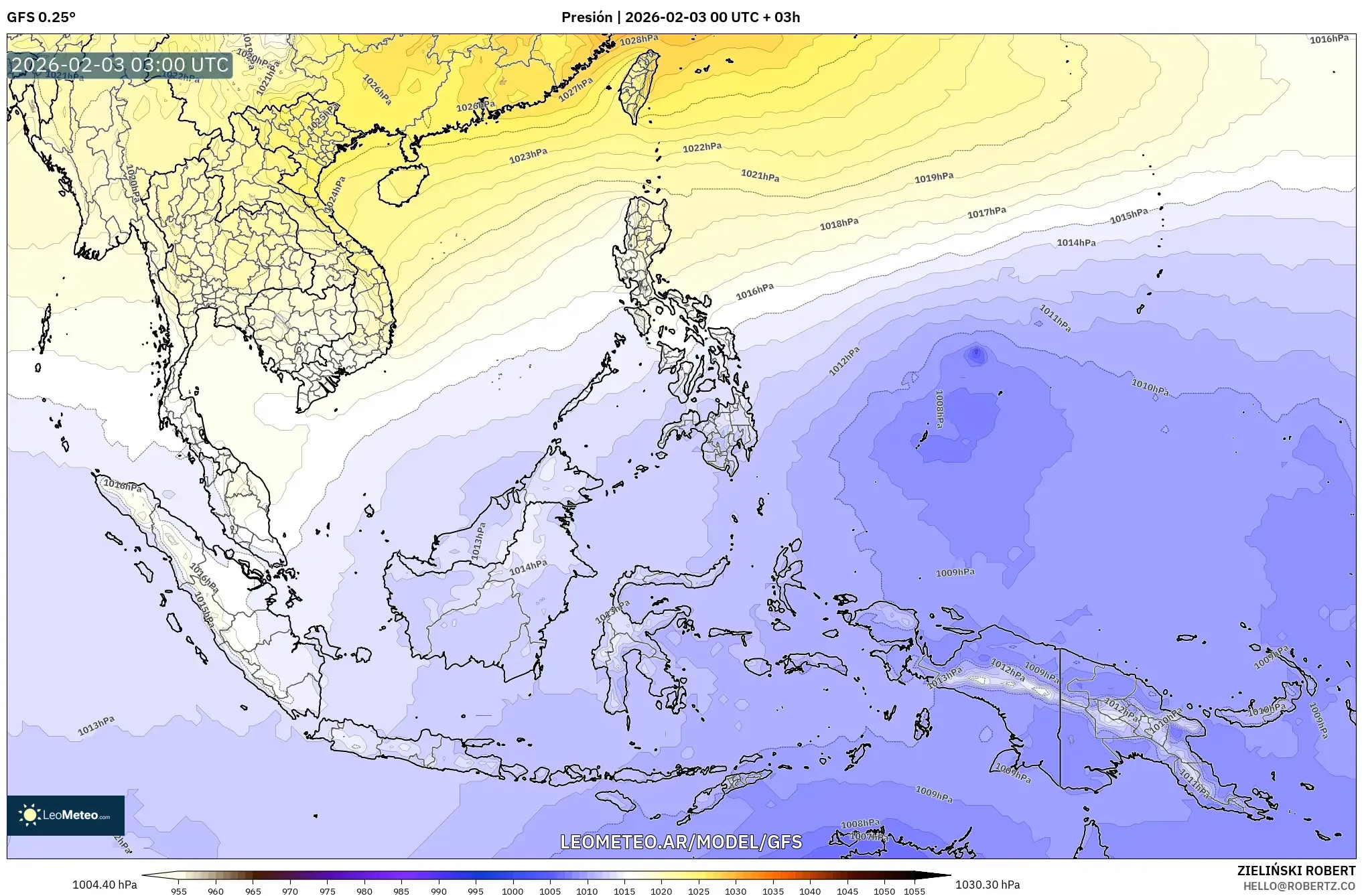 GFS model - Sudeste Asiático, Presión