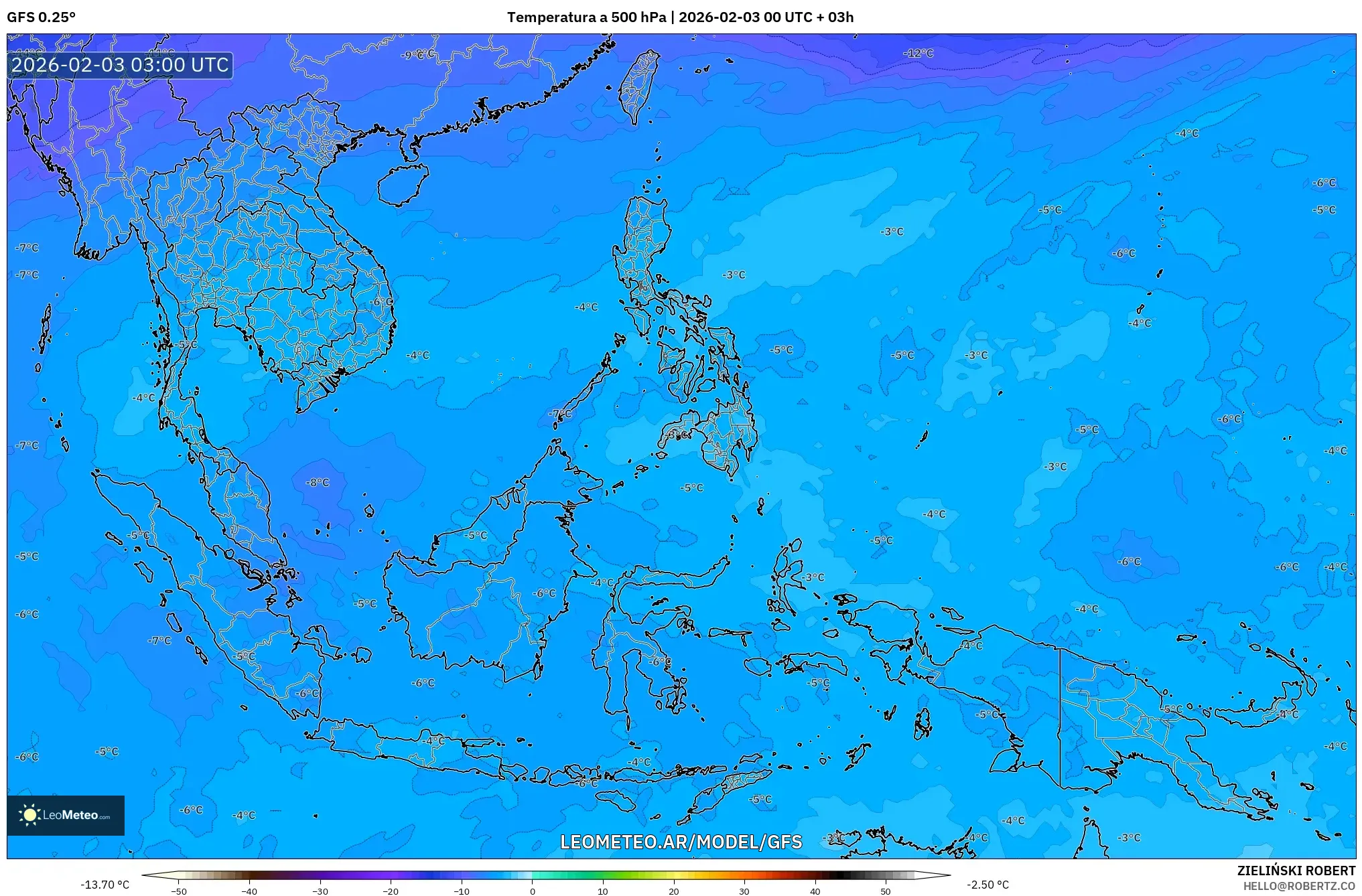 GFS model - Sudeste Asiático, Temperatura a 500 hPa