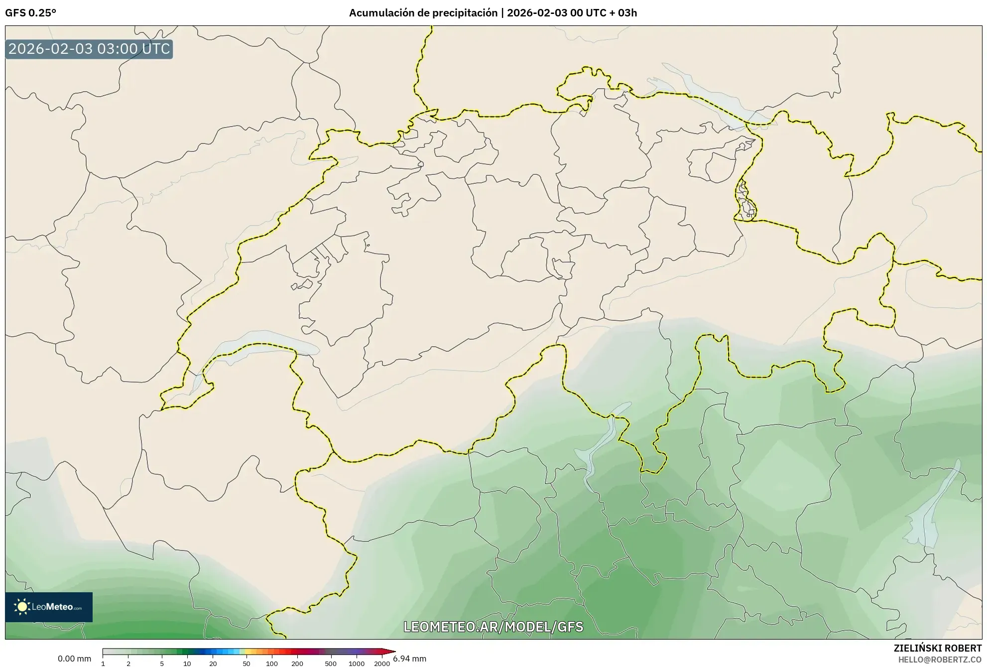 GFS model - Suiza, Acumulación de precipitación