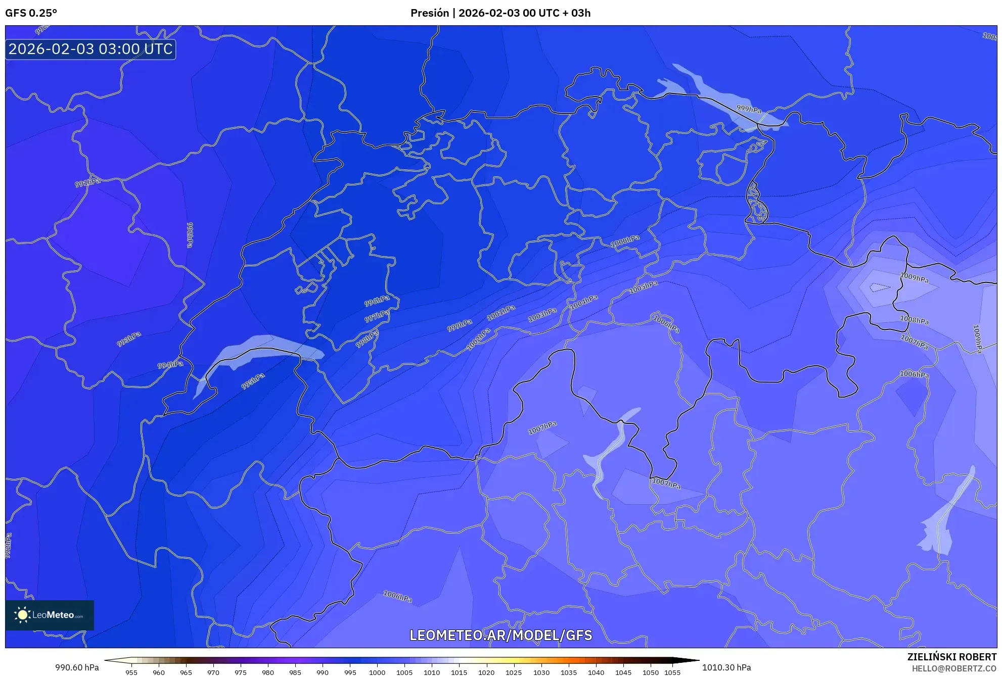 GFS model - Suiza, Presión