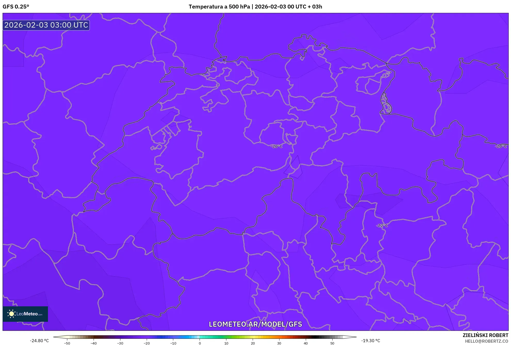 GFS model - Suiza, Temperatura a 500 hPa