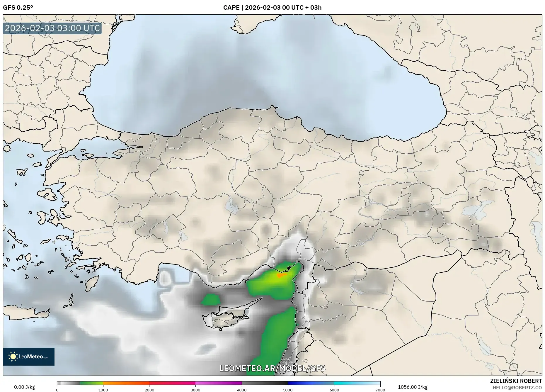 GFS model - Turquía, CAPE