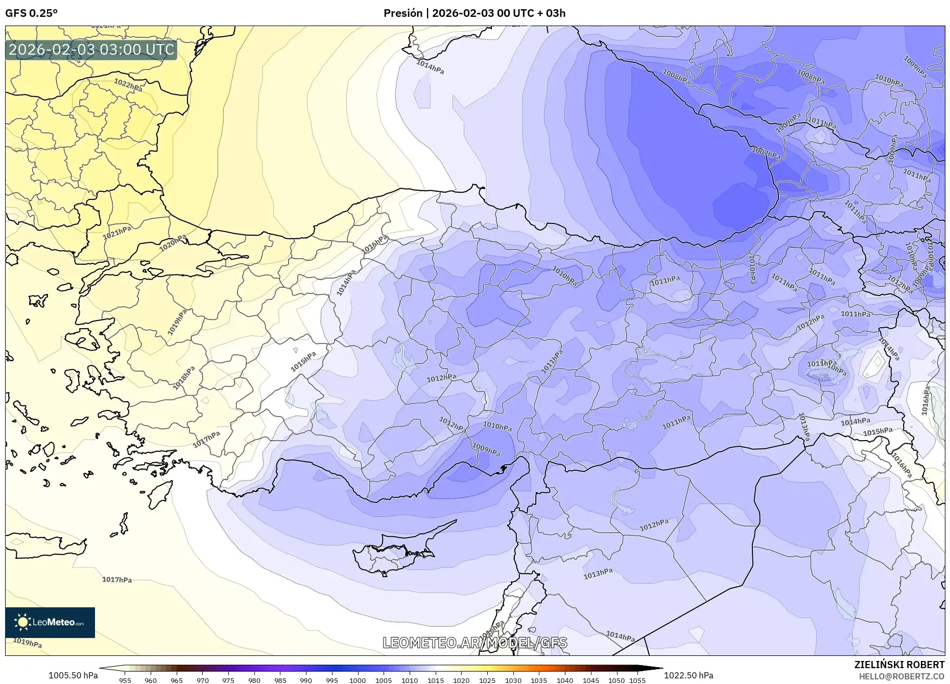 GFS model - Turquía, Presión