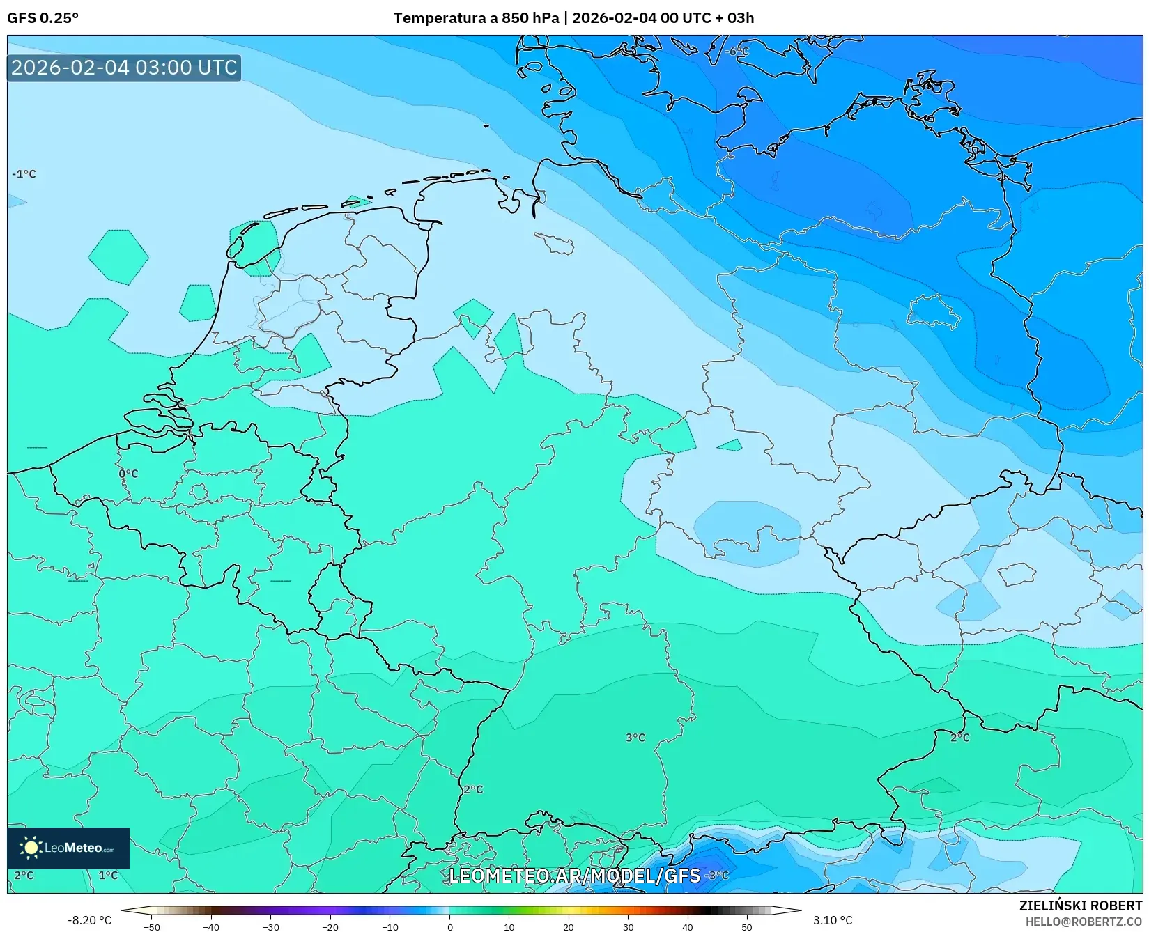 GFS model - Alemania, Temperatura a 850 hPa