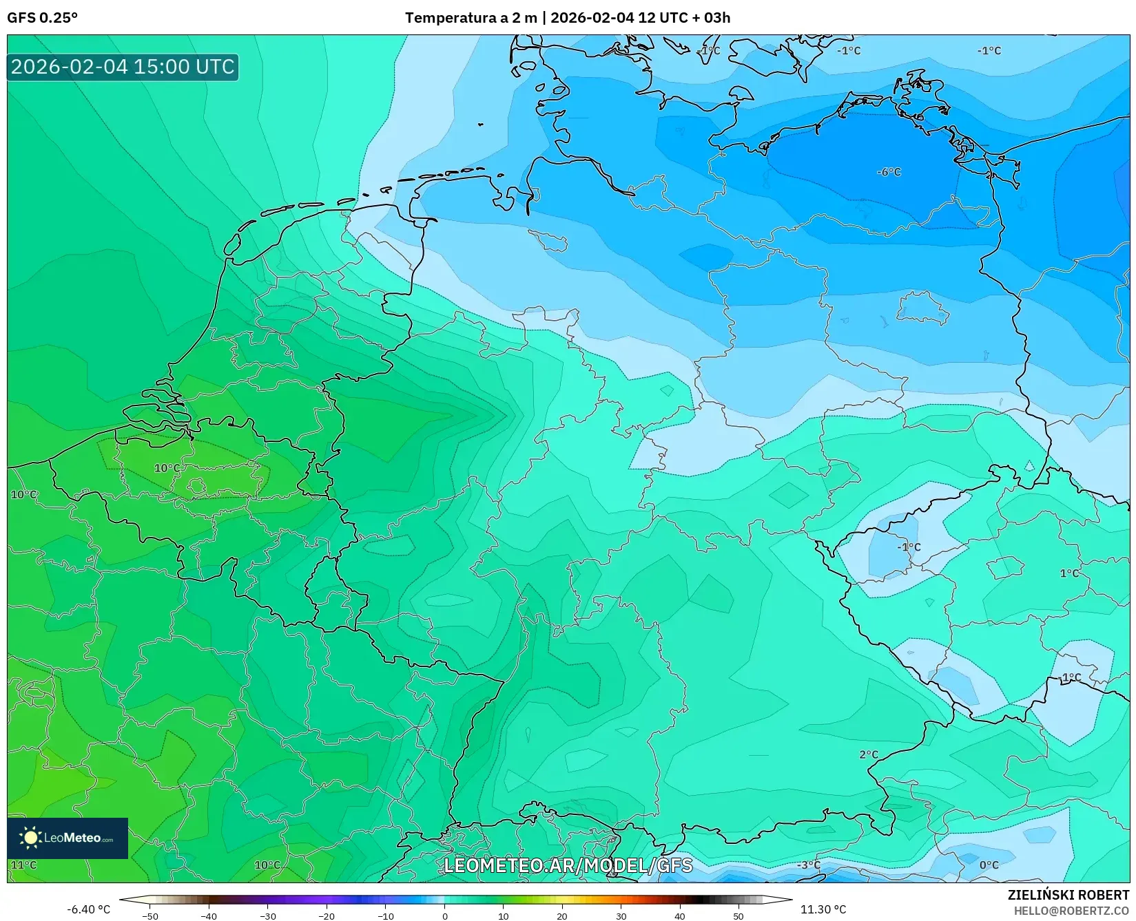 GFS model - Alemania, Temperatura a 2 m