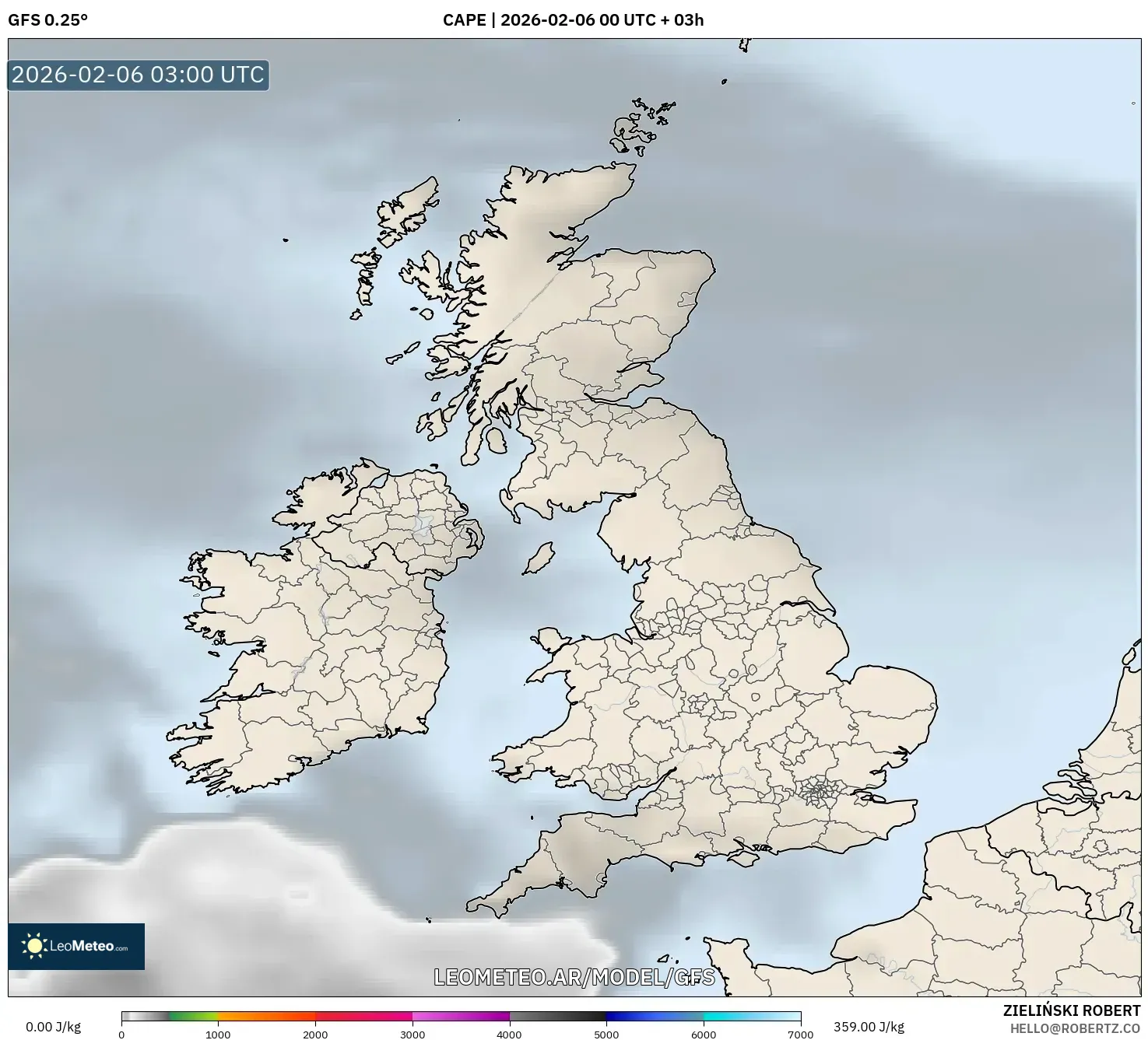 GFS model - Reino Unido, CAPE