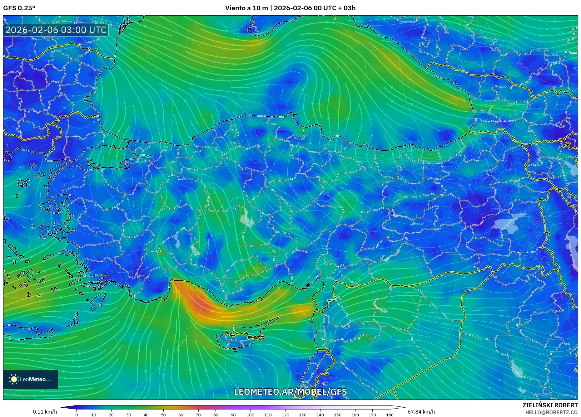GFS model - Turquía, Viento a 10 m