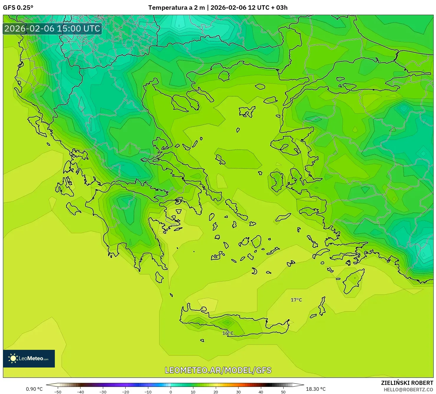 GFS model - Grecia, Temperatura a 2 m