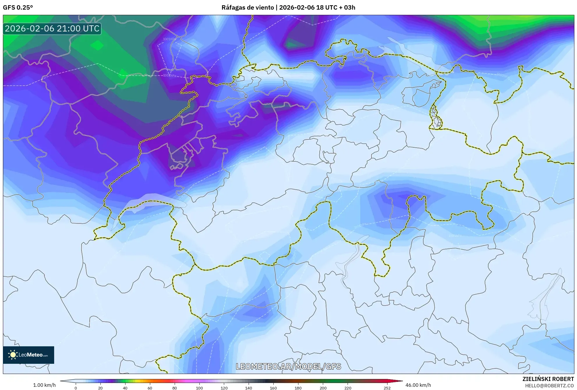 GFS model - Suiza, Ráfagas de viento