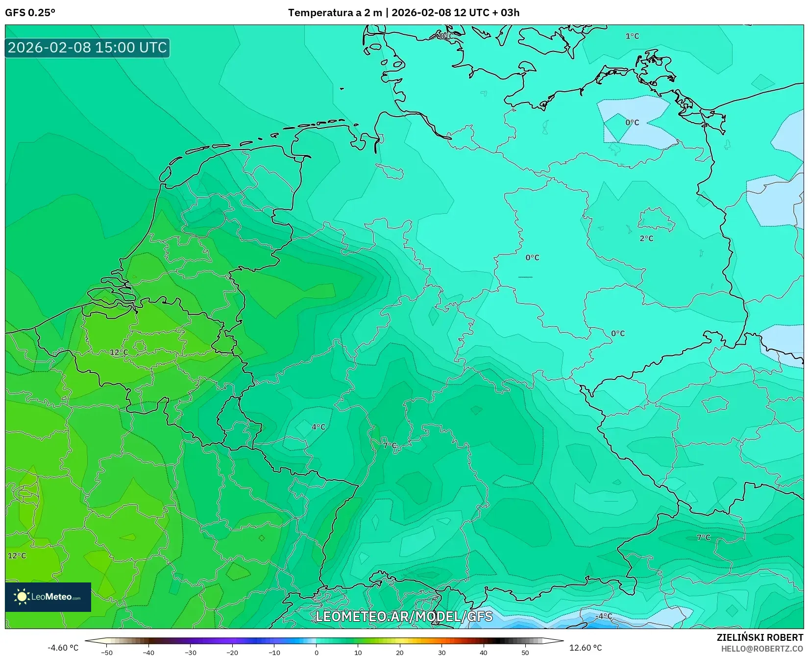 GFS model - Alemania, Temperatura a 2 m