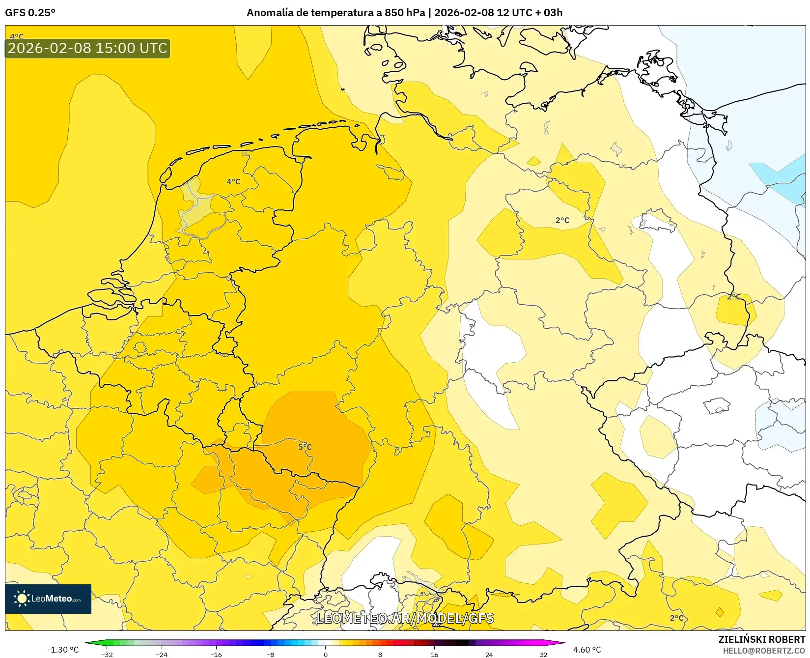 GFS model - Alemania, Anomalía de temperatura a 850 hPa