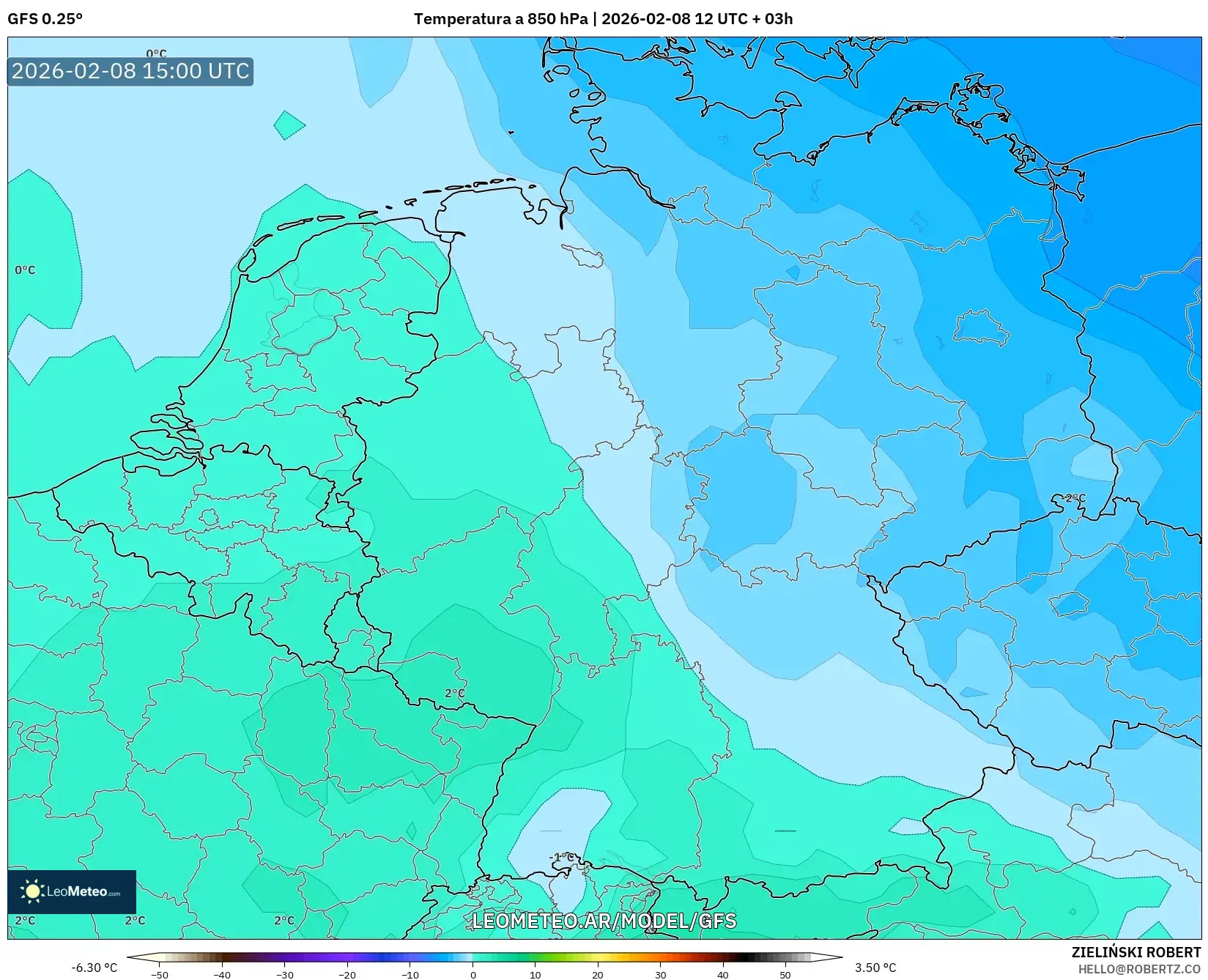 GFS model - Alemania, Temperatura a 850 hPa