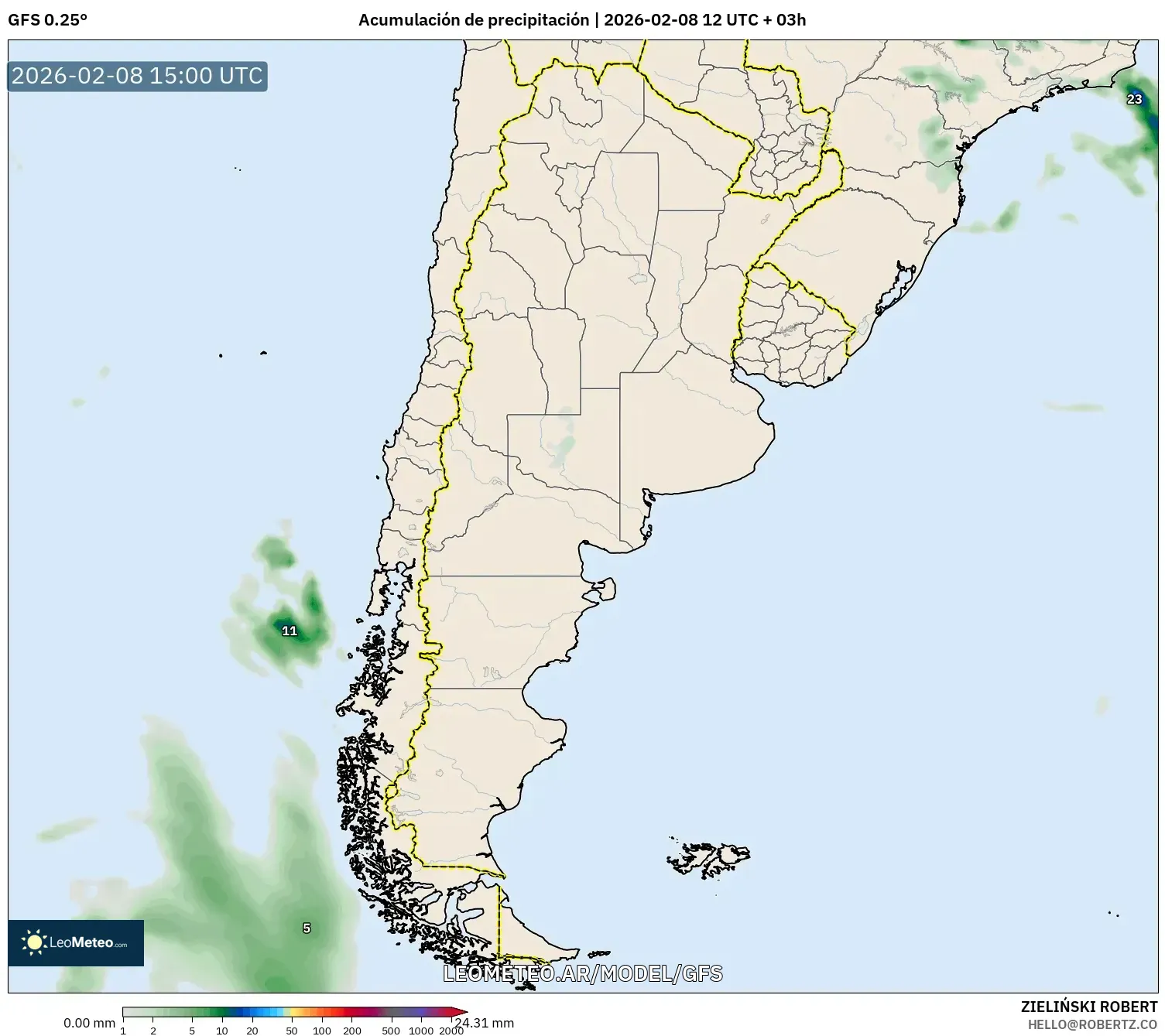 GFS model - Argentina, Acumulación de precipitación