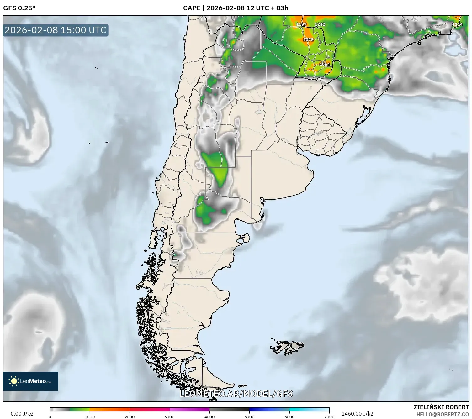 GFS model - Argentina, CAPE