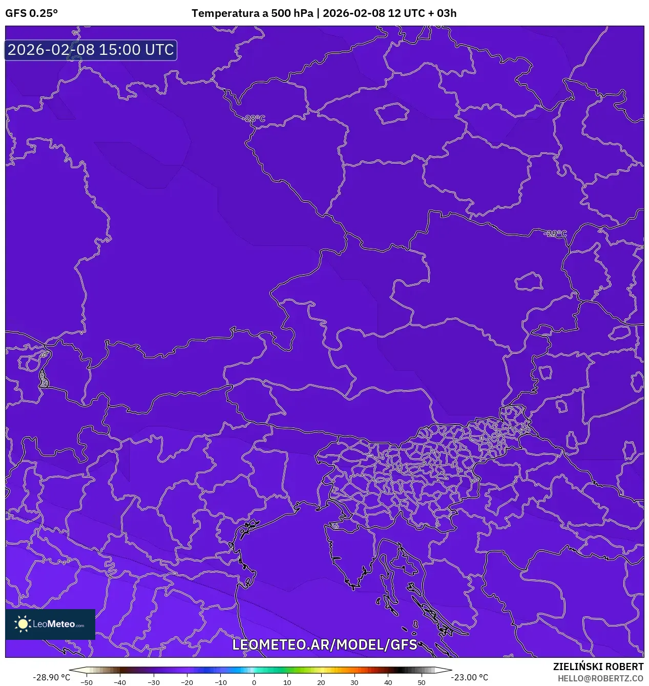 GFS model - Austria, Temperatura a 500 hPa