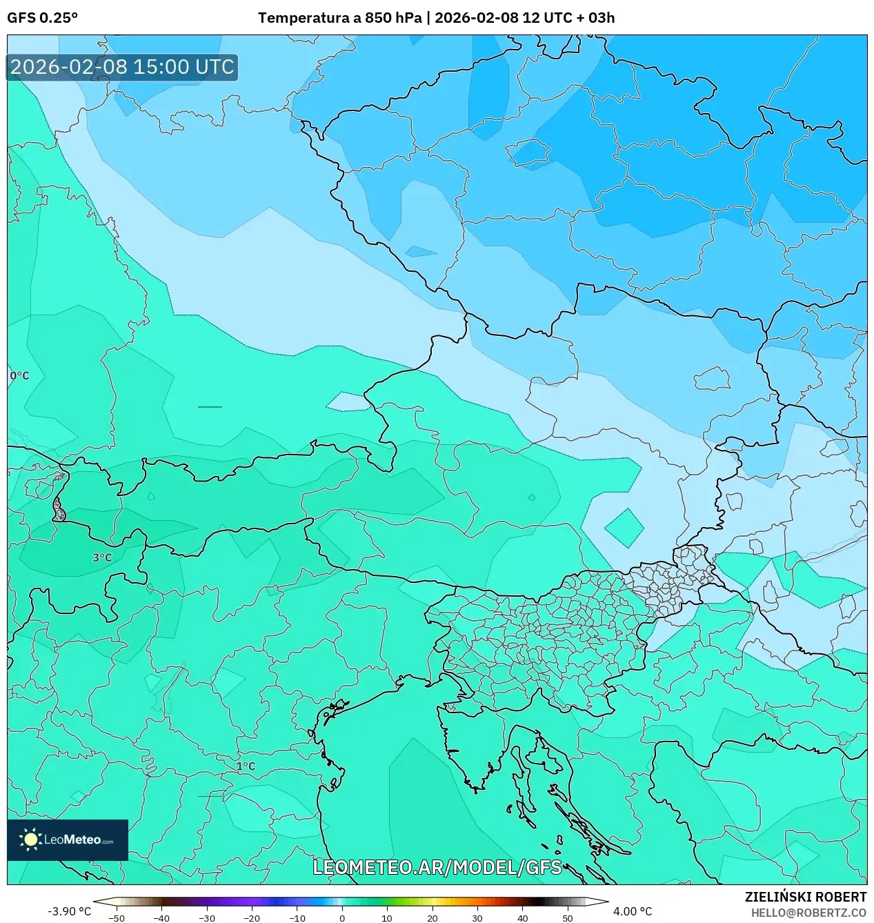 GFS model - Austria, Temperatura a 850 hPa