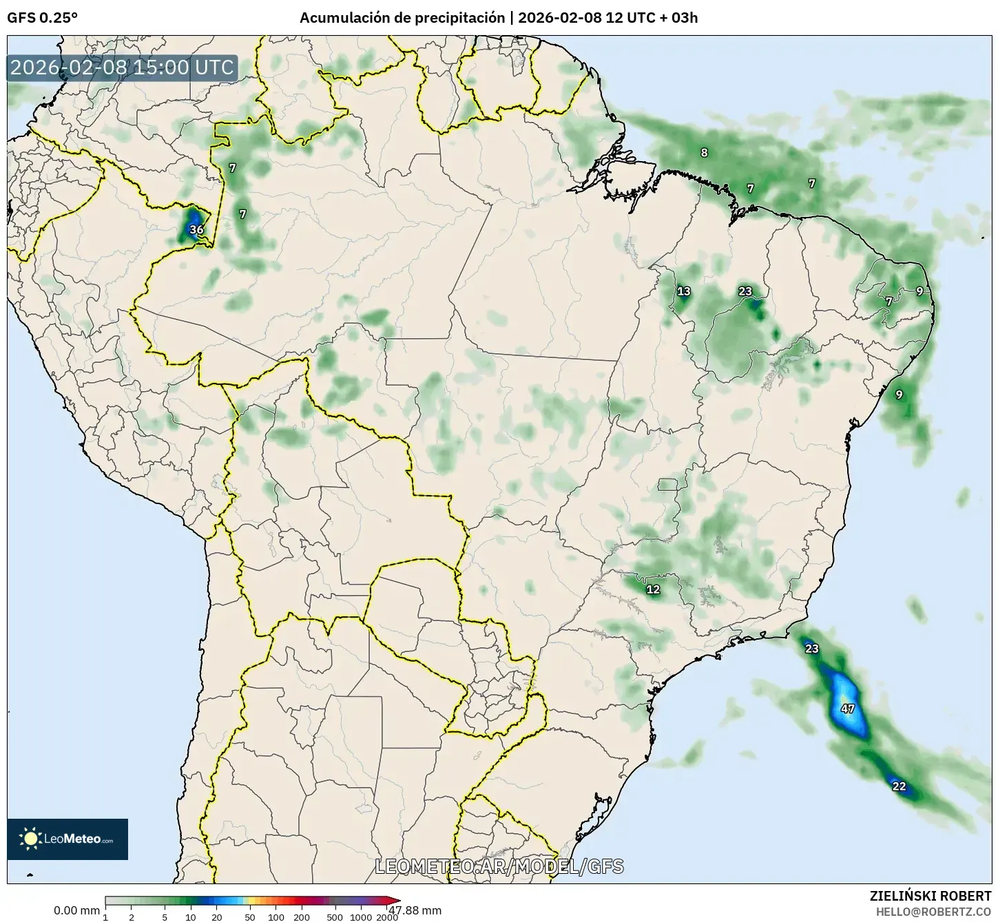 GFS model - Brasil, Acumulación de precipitación