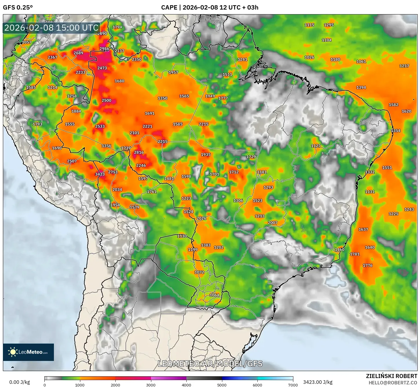 GFS model - Brasil, CAPE