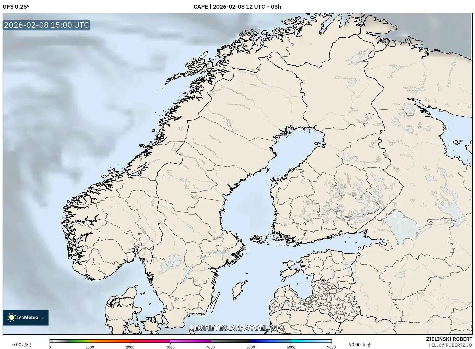 GFS model - Escandinavia, CAPE