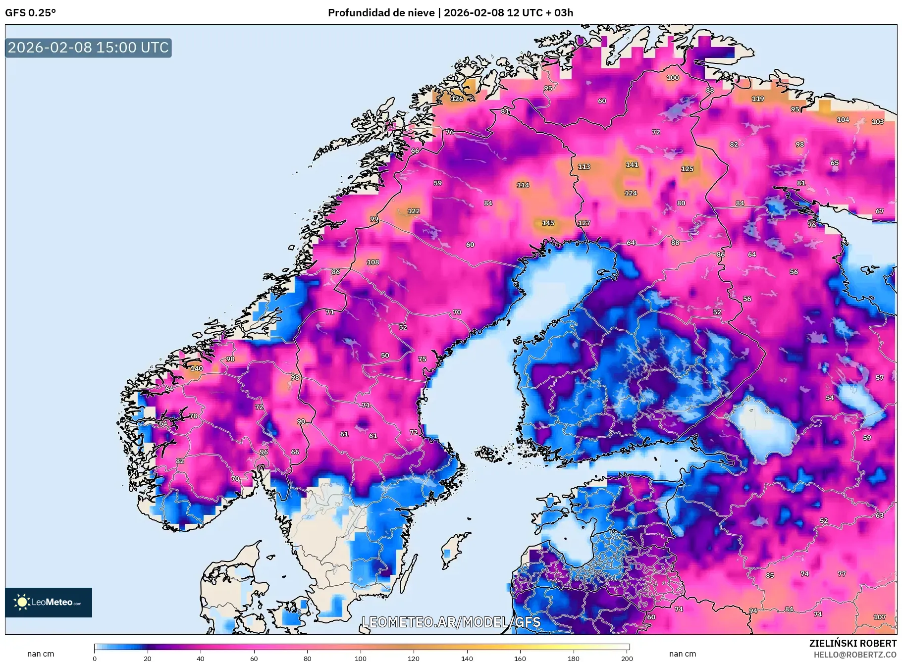 GFS model - Escandinavia, Profundidad de nieve