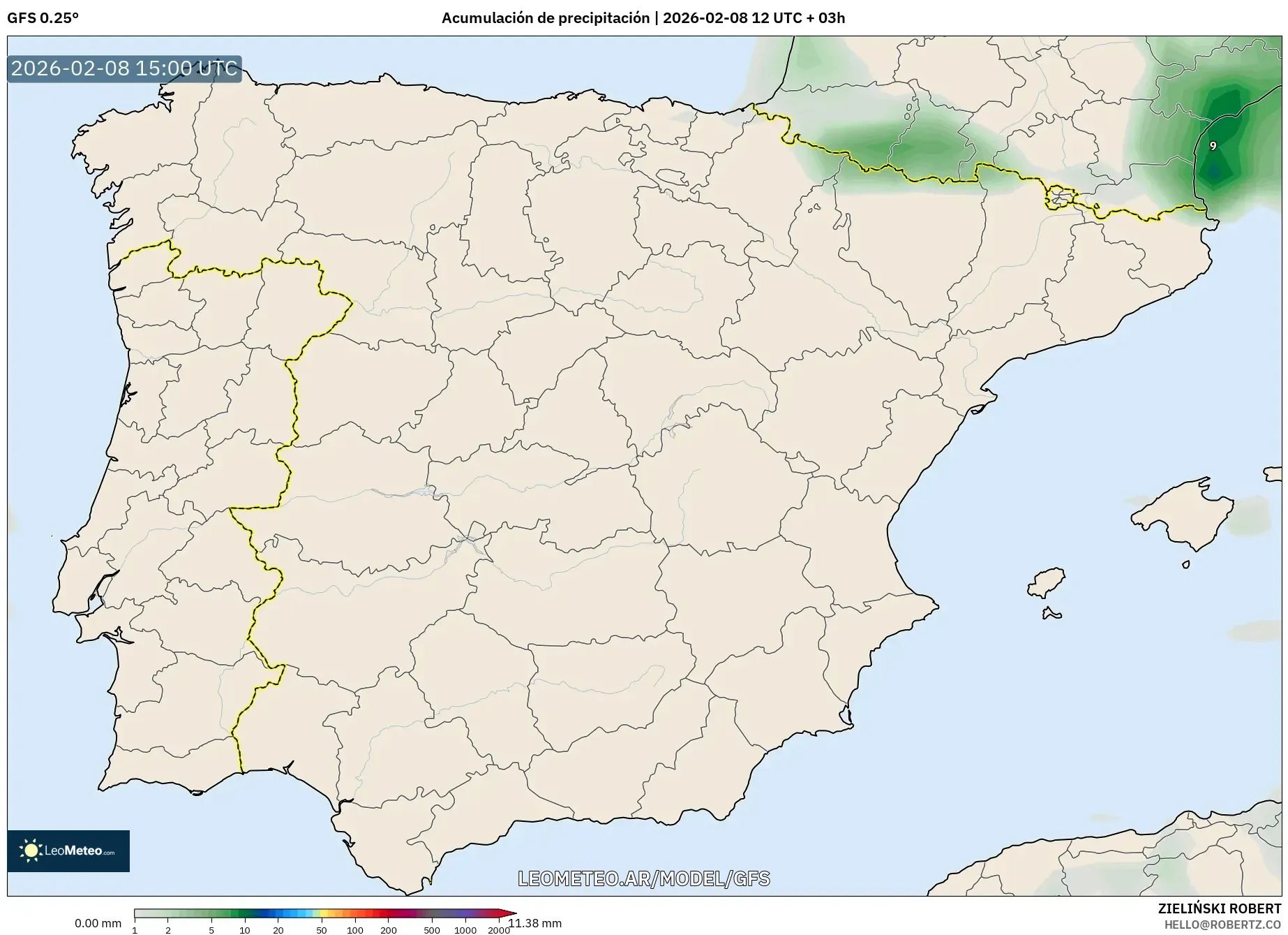 GFS model - España, Acumulación de precipitación