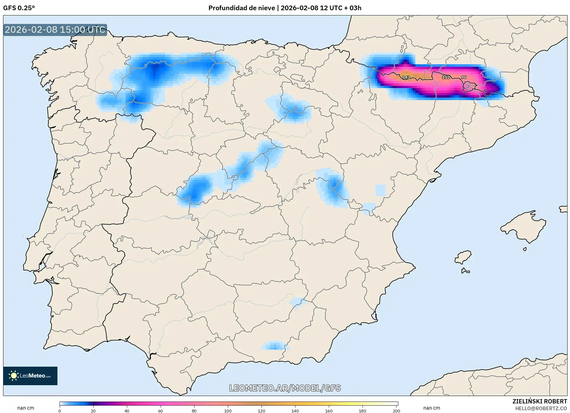 GFS model - España, Profundidad de nieve