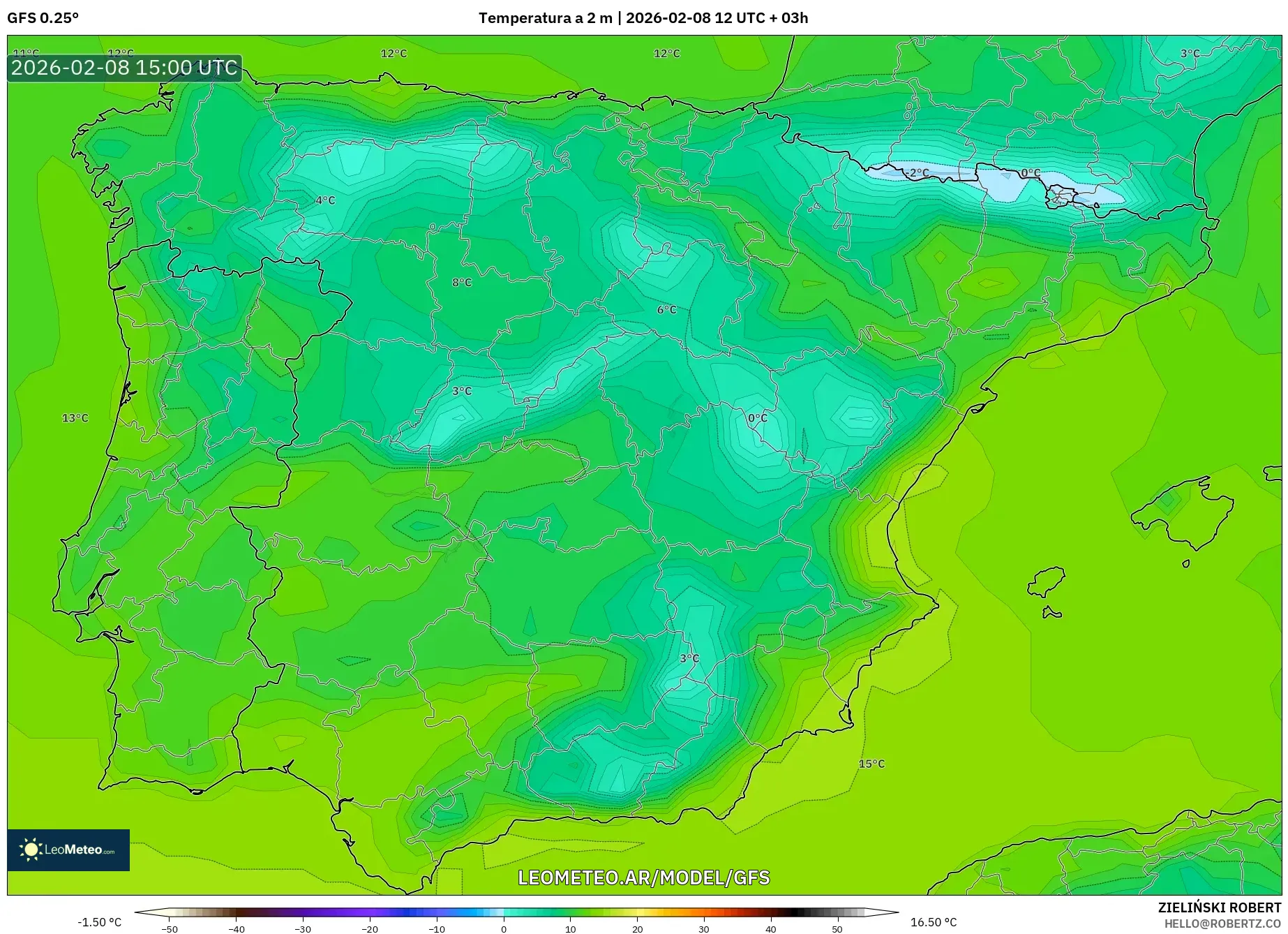 GFS model - España, Temperatura a 2 m