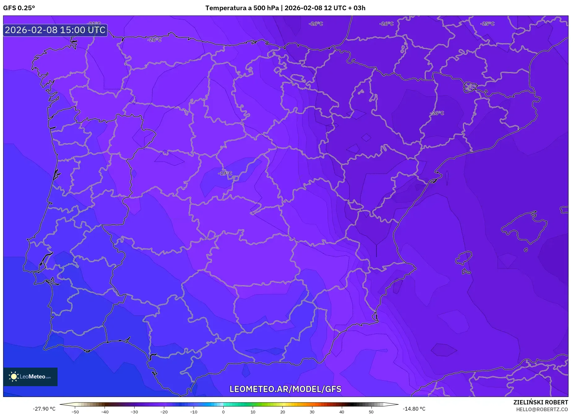 GFS model - España, Temperatura a 500 hPa