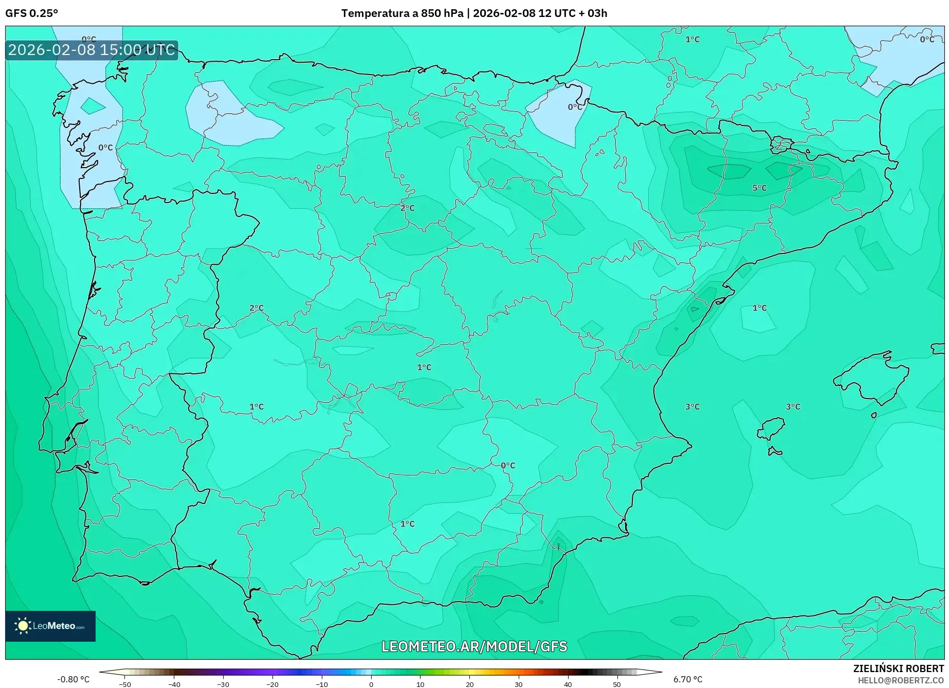 GFS model - España, Temperatura a 850 hPa