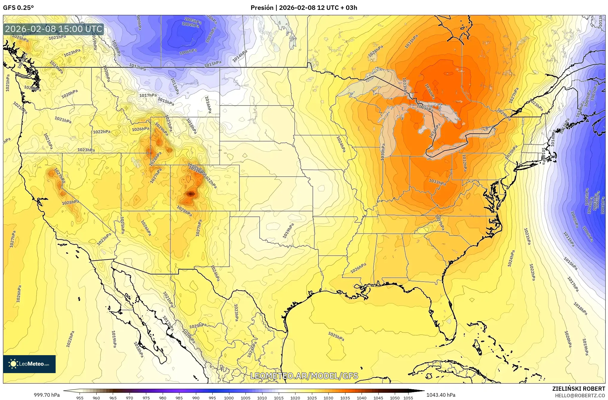 GFS model - Estados Unidos, Presión
